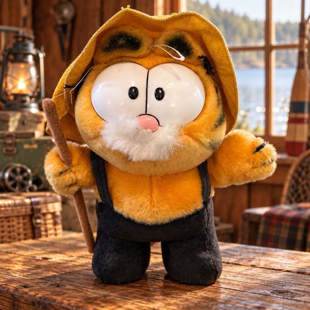 Vintage Dakin Garfield Fisherman Plush The Big Catch Fishing Pole Missing Fish